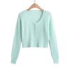Soft Knit Cardigan Women U-Neck Short Cropped Sweater With Pearl Buttons Mohair Blend