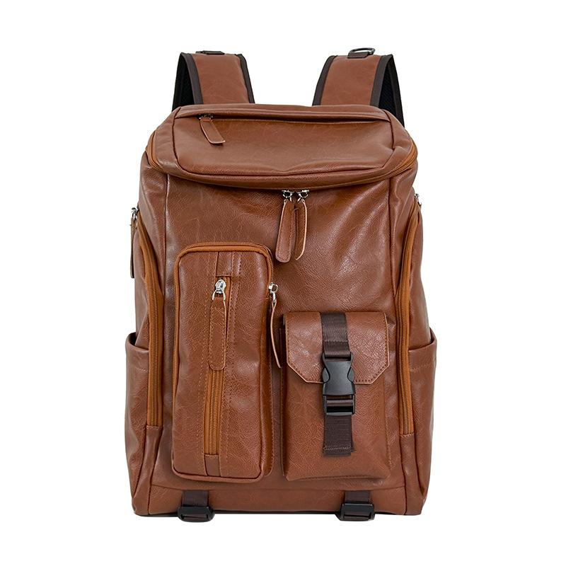Schoolbag New large-capacity backpack Men's PU leather schoolbag Outdoor travel mountaineering bag Women's multi-purpose backpack