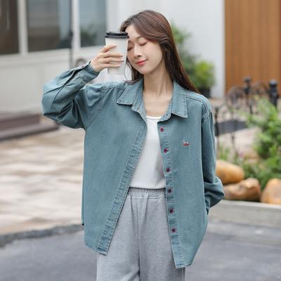 High Quality Casual Denim Shirt Women New Arrival 2024 Spring Korean Style Embroidery Basics Female Long Sleeve Tops
