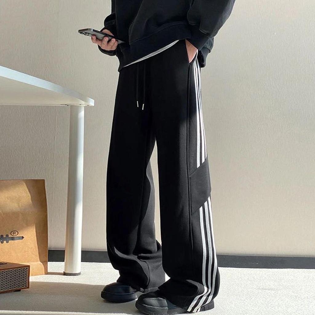 Men's Wide-Leg Striped Casual Pants - New Autumn/Winter 2025 Trend, Plus Velvet, Loose Fit