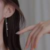 1Pc New 925 Silver Needle Star Tassel Earrings Small and Delicate Five Pointed Star Zircon Long Earrings Women's Fashion Jewelry