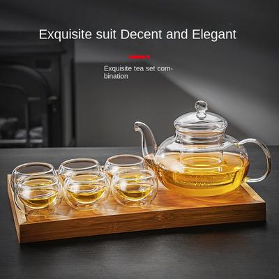 Thickened Glass Cup Teapot High Borosilicate Glass Flower Tea Pot Heatable Glass Tea Set Tea Cup Anti-scald Insulation