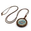 Elegant Glass Pendant Necklace With Geometric Design Vintage Brown Wax Rope Jewelry For Women And Men