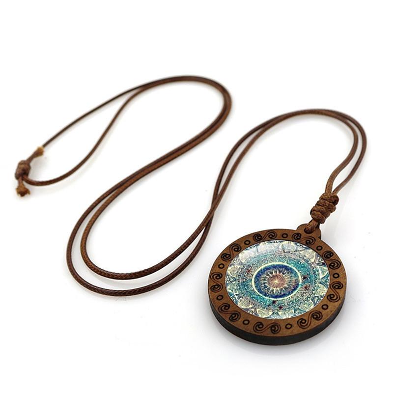 Elegant Glass Pendant Necklace With Geometric Design Vintage Brown Wax Rope Jewelry For Women And Men