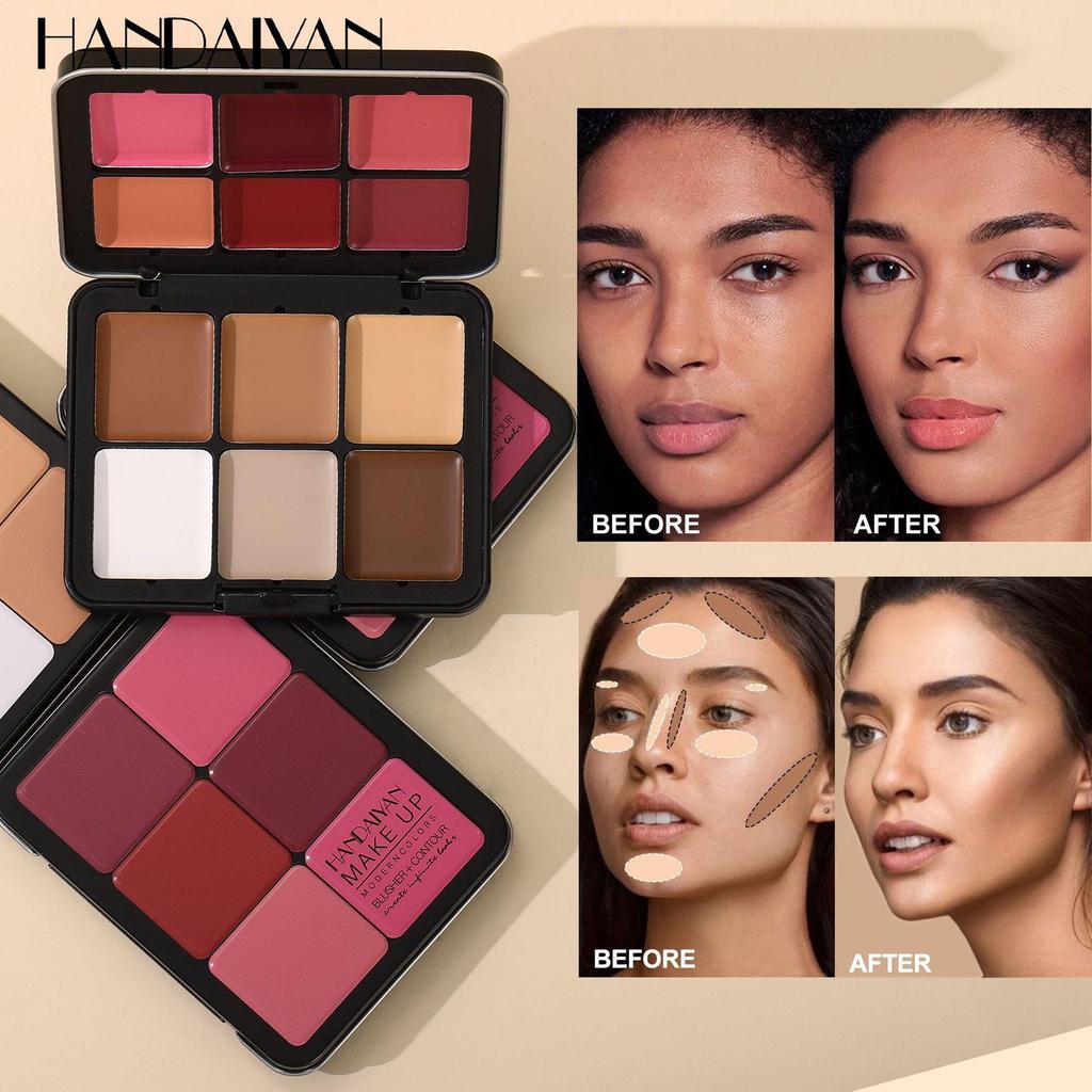 12-Color Blush & Contour Palette: Handaiyan All-in-One Matte & Cream Highlight with Iron Box
