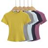 Summer New Female American Spice Girl Solid Color Crew Neck Short Sleeve T-Shirt Basic Threaded Bottom Top