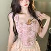 Sweet and Spicy Girl Floral Suspender Tank Top Women's Summer Pink with Chest Cushion Sexy Tie Slim Fit Short Top for External Wear