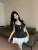 Summer new sexy celebrity halter bow splicing suspender solid color ruffle leaf base dress women
