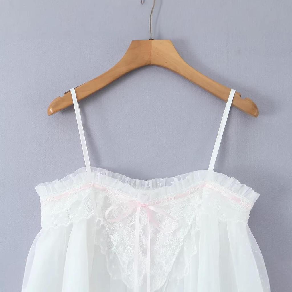 Women's Polka Dot Mesh Camisole with Bow Tie - Summer 2025 European & American Fashion