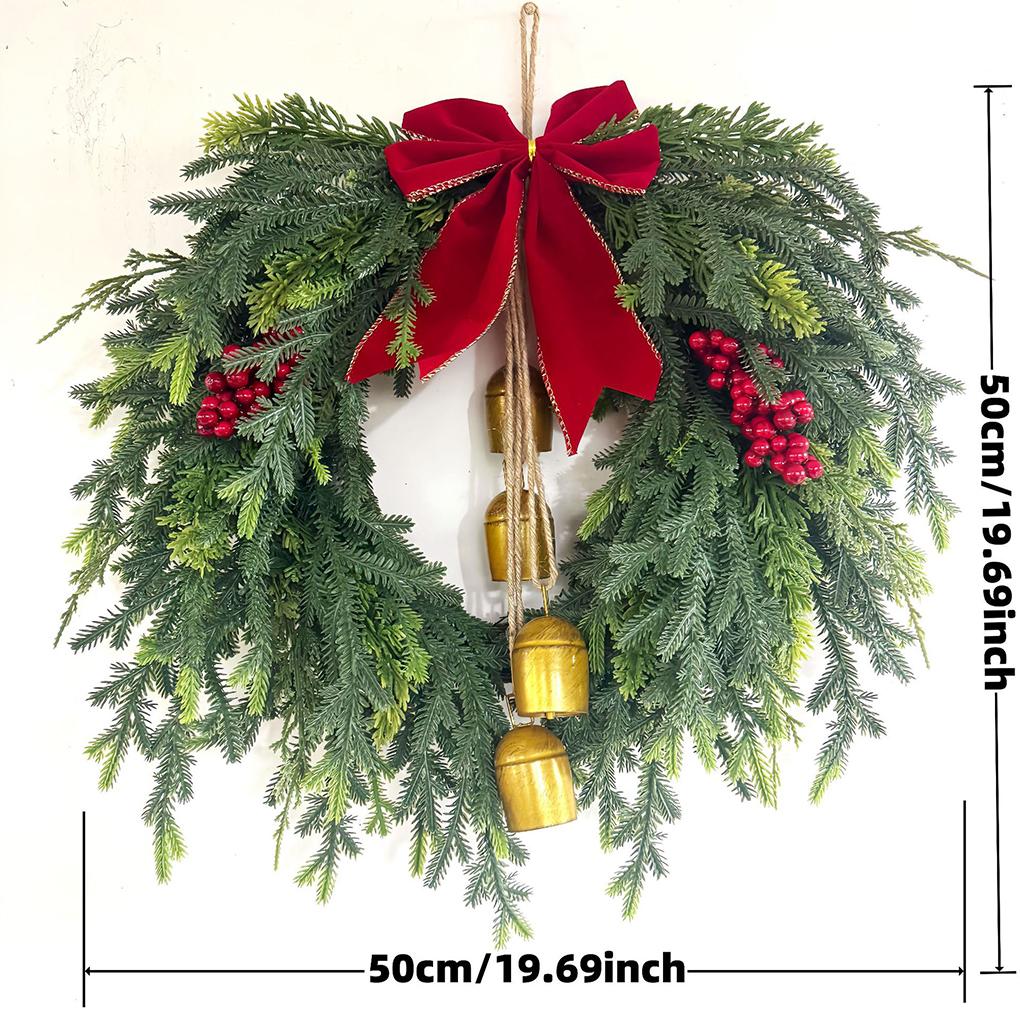 Festive Wreath Holiday Wreath Festive Christmas Pine Wreath with Bell Bow for Front Door Mantel Decor for Holiday for Christmas
