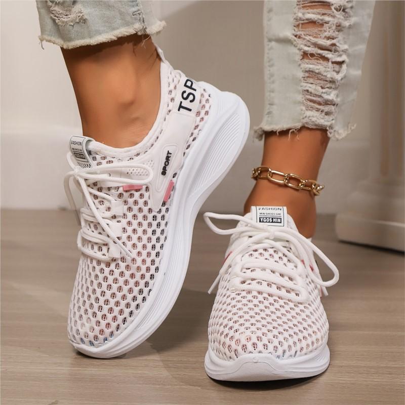 Fashion Mesh Lady Vulcanized Shoes Non-slip Knitting Womens Soft Bottom Breathable Casual Walking Hollow Running Shoes Platform Sneakers