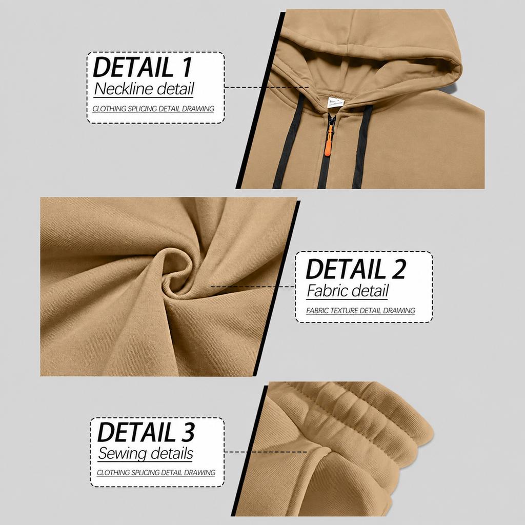 Men's Zip Hoodie Sweatshirt and Multi-Pocket Work Pants Casual Outfit Set