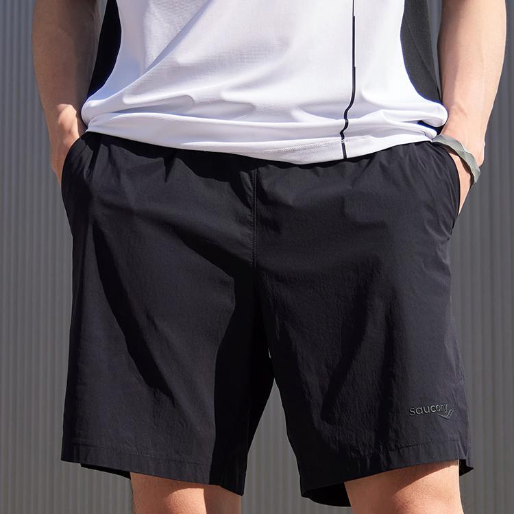 SAUCONY Solid Color Mid Rise Elastic Waist Sports Shorts Men Shorts Black SC2239028B-1