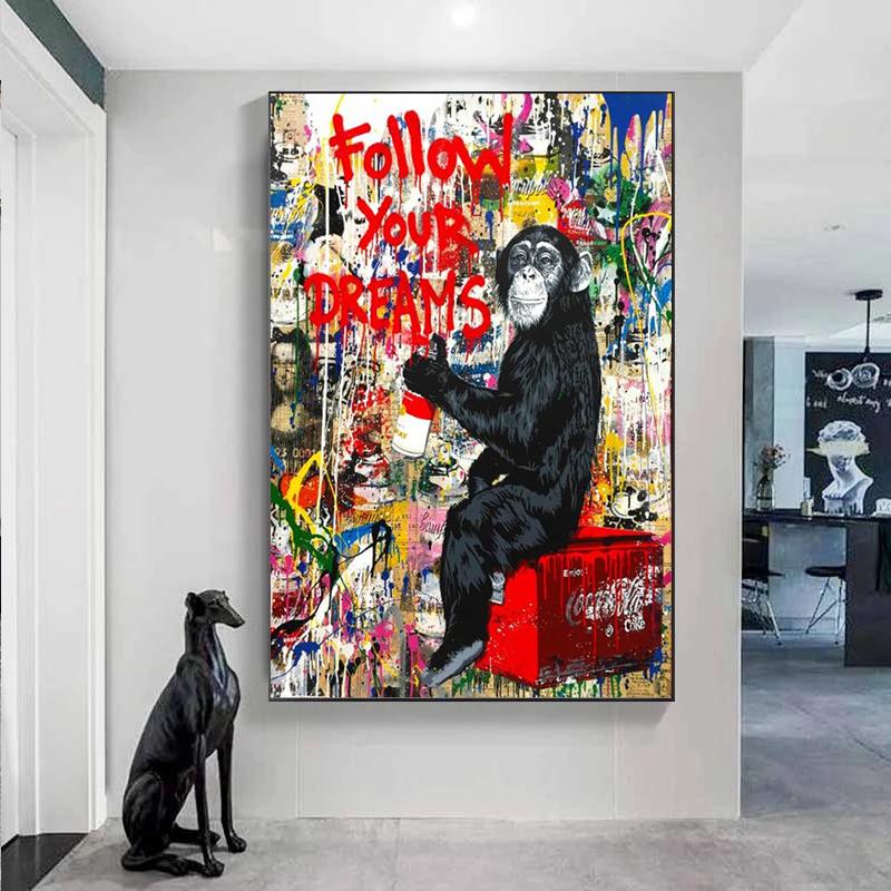 Gorilla Mixed Graffiti Canvas Painting Mural Poster and Prints Living Room Home Decoration Mural No Frame