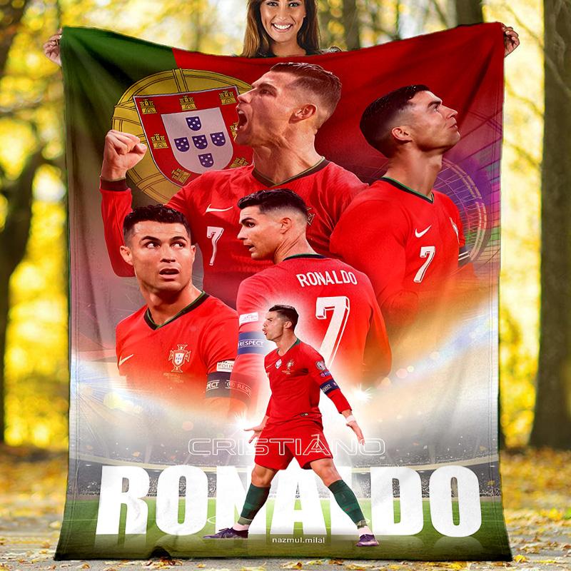 1pc Soccer7 (4) Theme Blanket - Digital Print, Polyester, Cozy for All Seasons, Perfect for Outdoor, Camping, and Travel