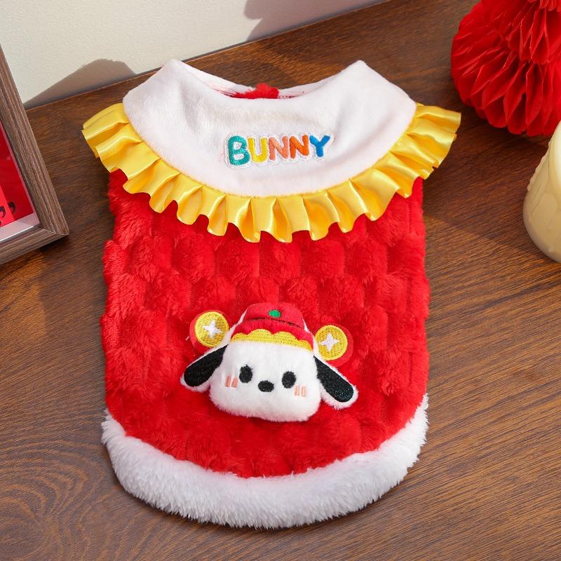 New Year and Autumn-Winter Double-Layer Thick Fleece Traditional Chinese Style Rabbit Pet Dog Cat Clothing Accessories Tang Suit