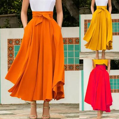 Boho Vintage Damskie Plisowane Spódnice Maxi Wysoki Stan Bandage Kokarda Impreza Cukierkowy Kolor Panie Elegancka Plisowana Spódnica Maxi