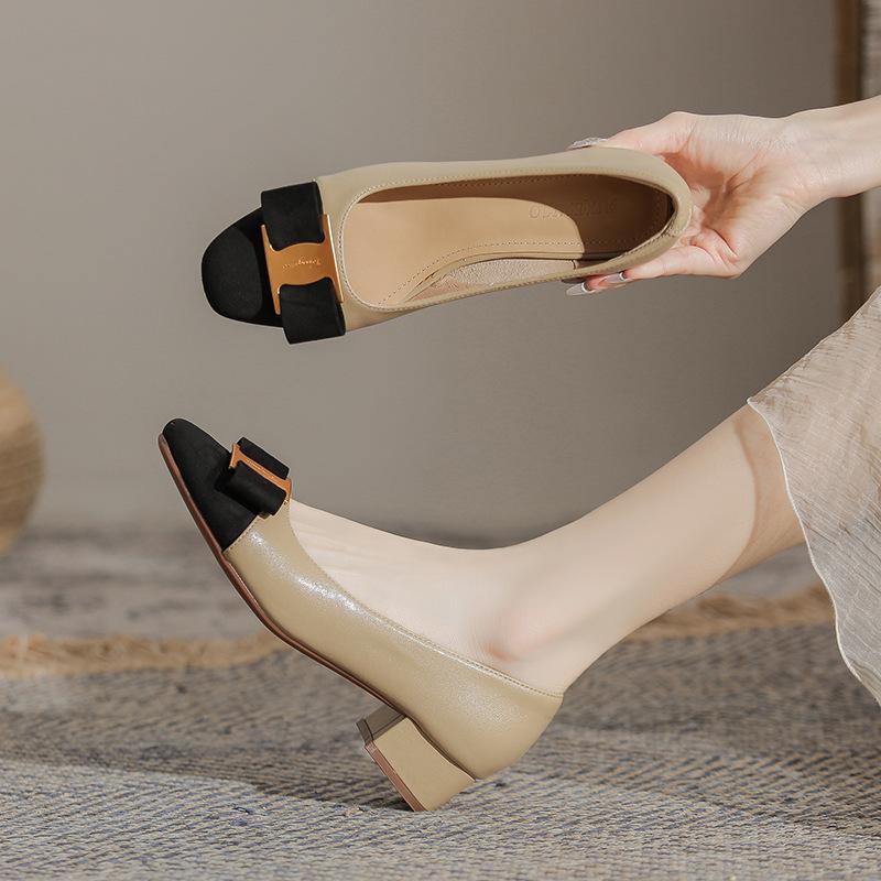 

Женские туфли из мягкой кожи, сочетающиеся по цвету, для работы, не устают от долгого стояния, женские летние туфли с квадратным носком 43