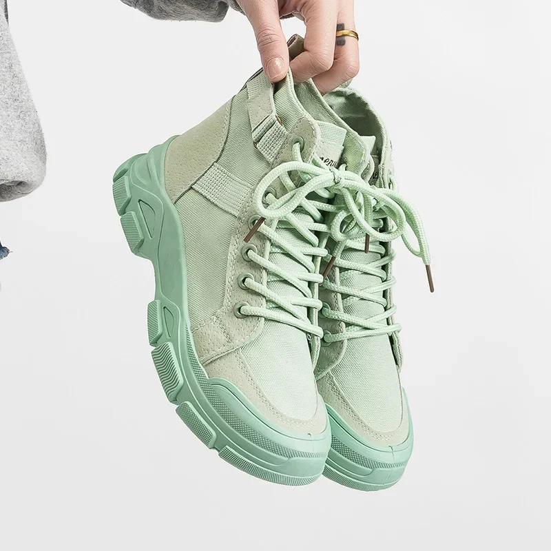 Fashion Hot Selling 2025 Best-selling Thin Breathable High Top Canva Shoe British Style  The Thick Soled Single Boots Platform Sneakers