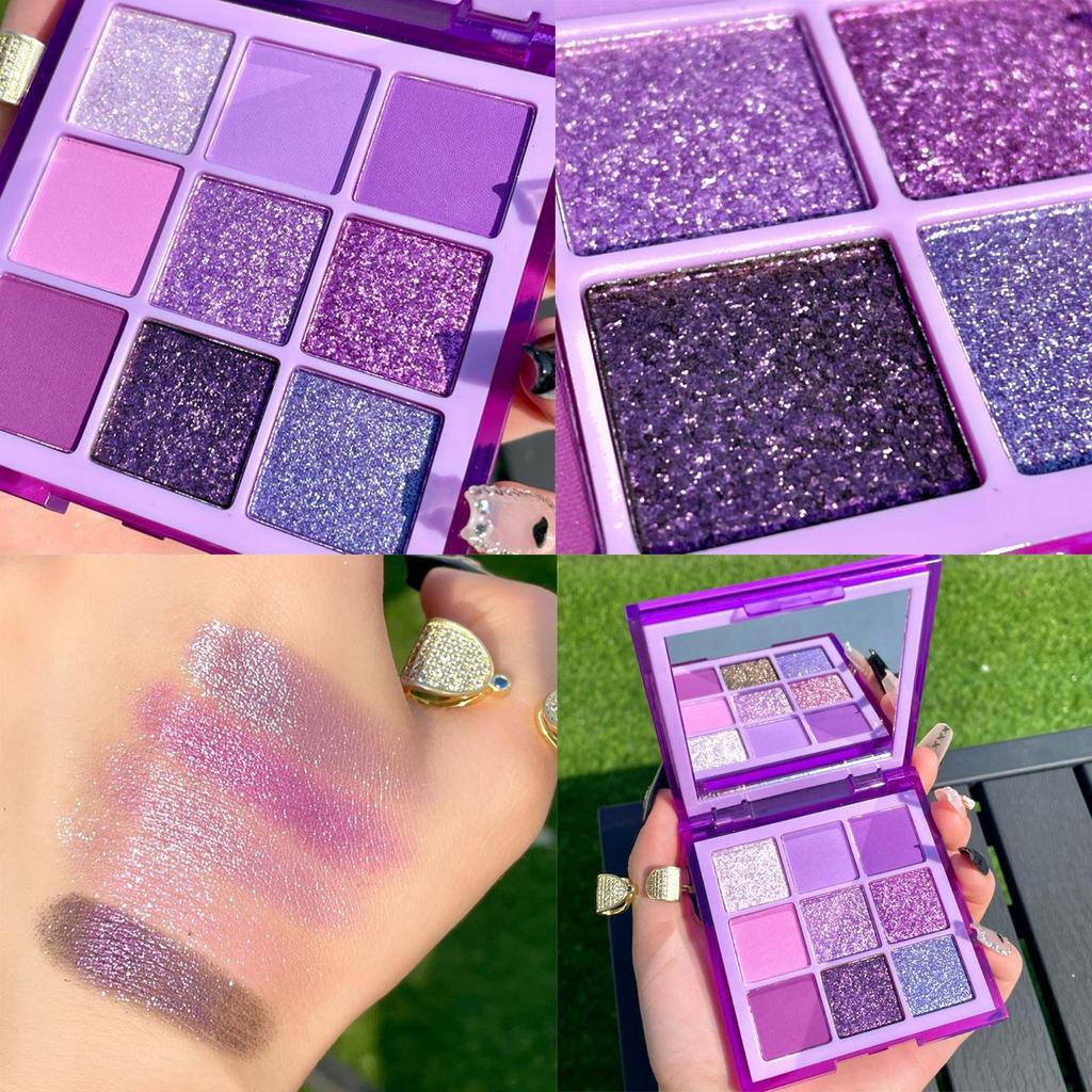 Brighten Eyes Nine-Color Eyeshadow Palette - Iridescent Diamond Purple & Raspberry Jam