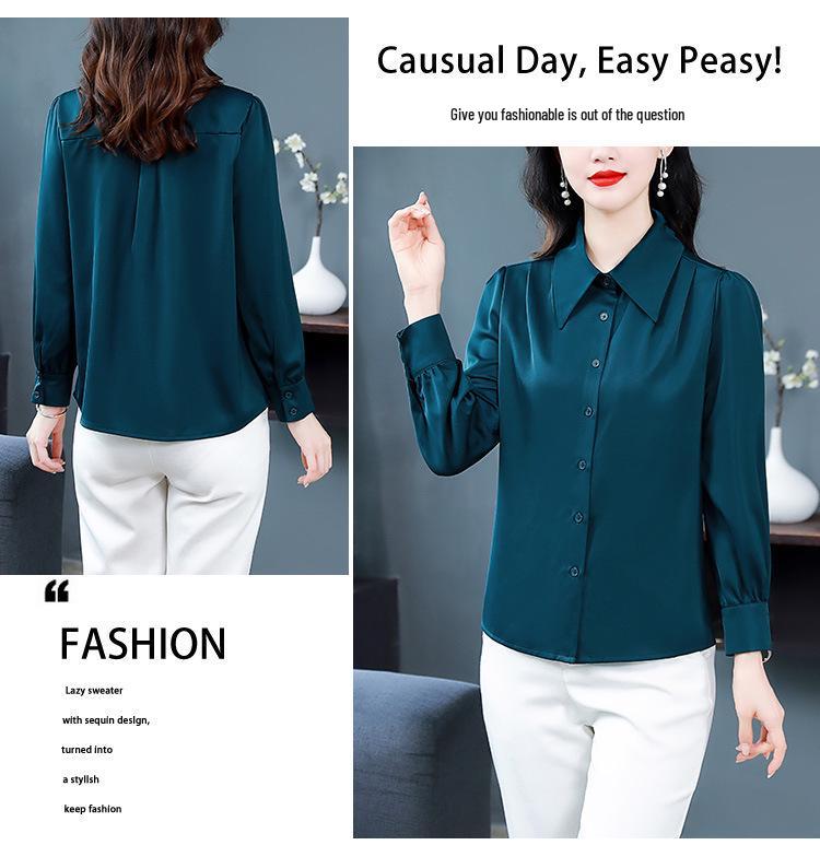 Blusa da Donna Versatile a Manica Lunga Pesante in Raso di Seta di Gelso Autunno 2025