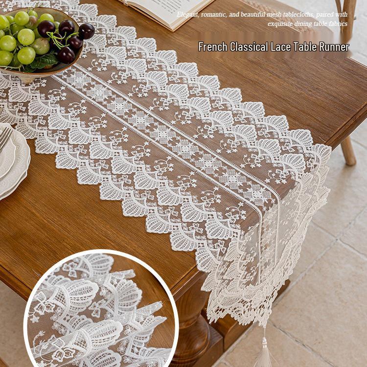 Vintage French Lace Table Runner - Elegant Retro Dining & Sideboard Mat