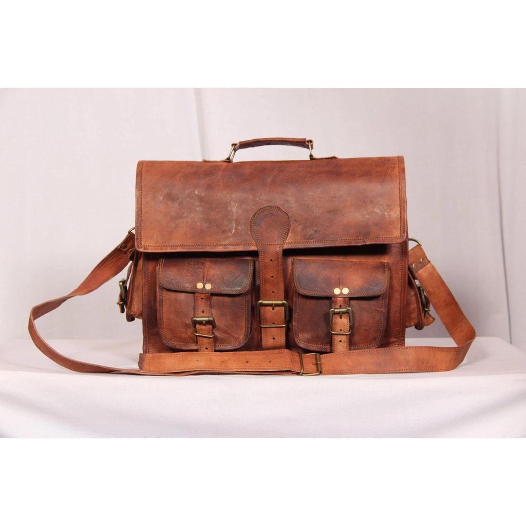 Men's Real Leather Vintage Laptop Messenger Handmade Briefcase Bag Satchel