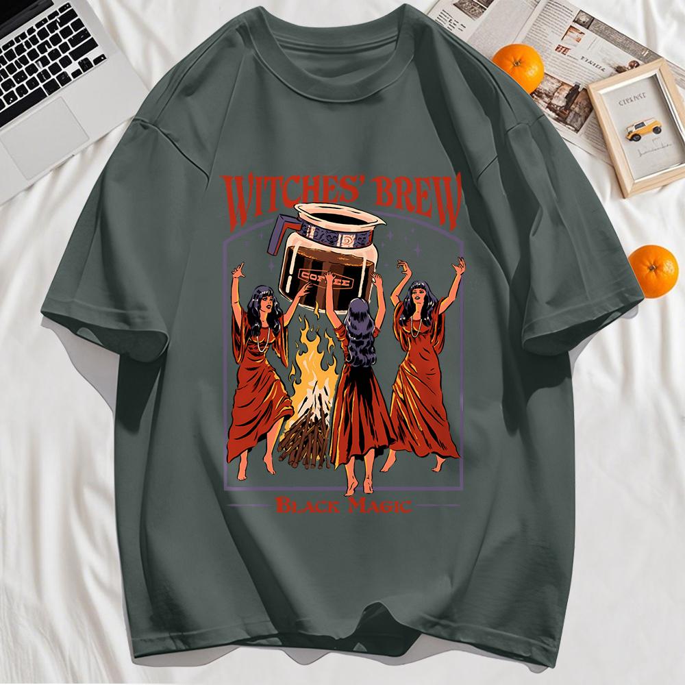 Witches Brew Black Magic Print Retro Top Unisex Cotton Hip Hop Tshirts Summer Comfortable T Shirt Loose Sport Clothes