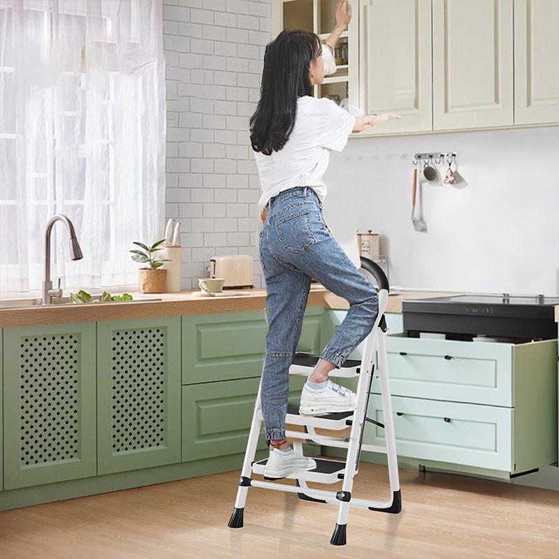 Portable A-frame Ladder with Tool Tray and Handrail, Wide Pedal for Indoor Use