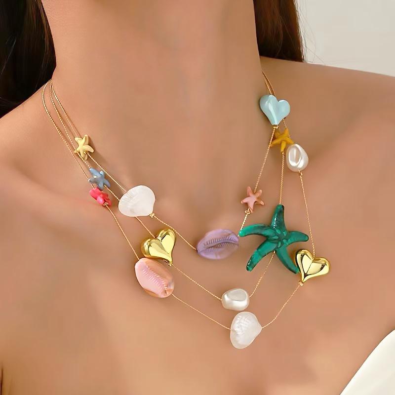 Новое ожерелье в пляжном стиле, ожерелье из смолы в пляжном стиле, ракушка, морская звезда, женский аксессуар, ожерелье