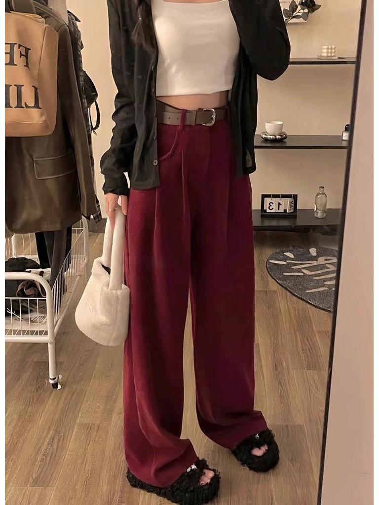 Meilard Women's High-Waisted Wide-Leg Corduroy Pants - Spring/Fall Style, Slimming, Loose Fit.