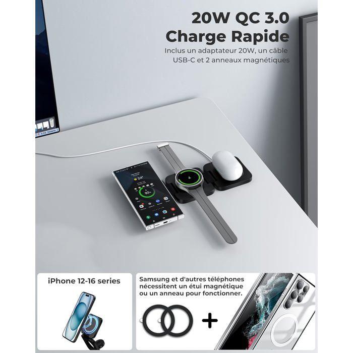 KU XIU Chargeur Induction Magnétique 3-en-1 pour Samsung Galaxy S25 Ultra, Watch &amp; Buds