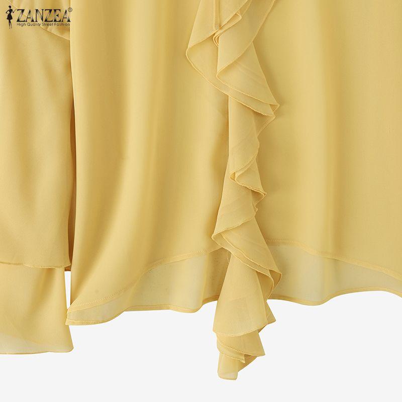 ZANZEA Blusa Elegante da Donna Casual con Scollo a V, Strati, Maniche a Svasatura, Semitrasparente, Larga