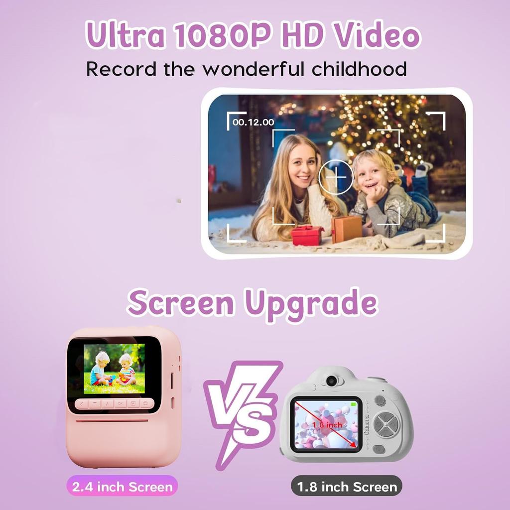 Kids Instant Color Printing Camera 1080P Colorful Po Thermal Print Toys Camera Video Games Music Children Boys Girls Gifts