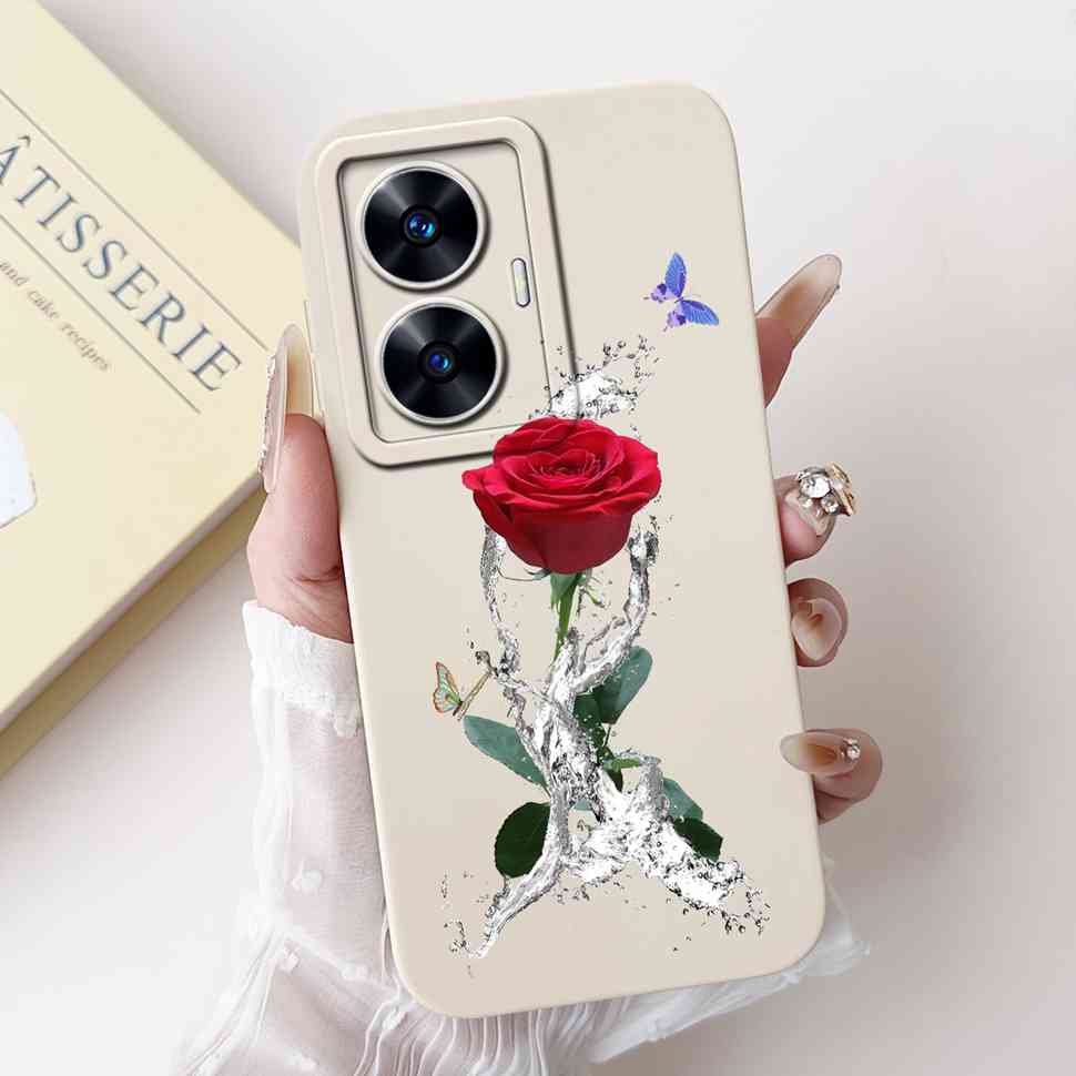 For Oppo Realme C55 RMX3710 Case Cute Cat Luxury Flower Bow Silicone Soft Matte Cover For Realme c55 C 55 Shockproof Phone Case