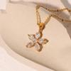 INS New Flower Necklace: 18K Gold-Plated Stainless Steel with 16mm White Zircon Five-Petal Flower Pendant for Women