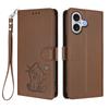 For iPhone 17 Wallet Case with Wrist Strap Love Cat Pattern Imprint Leather Phone Cover