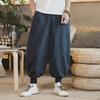 Men's Plus Size Chinese Style Embroidered Cotton-Linen Wide-Leg Summer Pants
