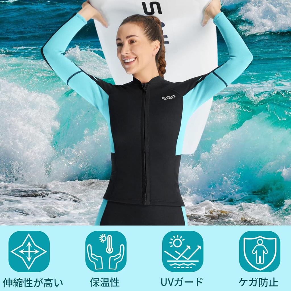 Wetsuit Topper Wet Jacket Neoprene Wetsuit Top Jacket Women Long Sleeve Fishing Surfing Diving Wet Top SUP Bodyboard Marine Sports L Size Women's