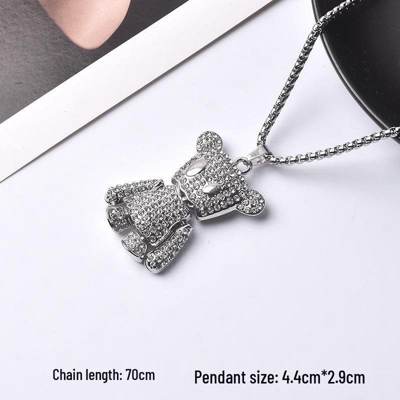 Trendy Cross-Border Rhinestone Pendant Necklace: Unisex Hip-Hop Style Stainless Steel Chain.