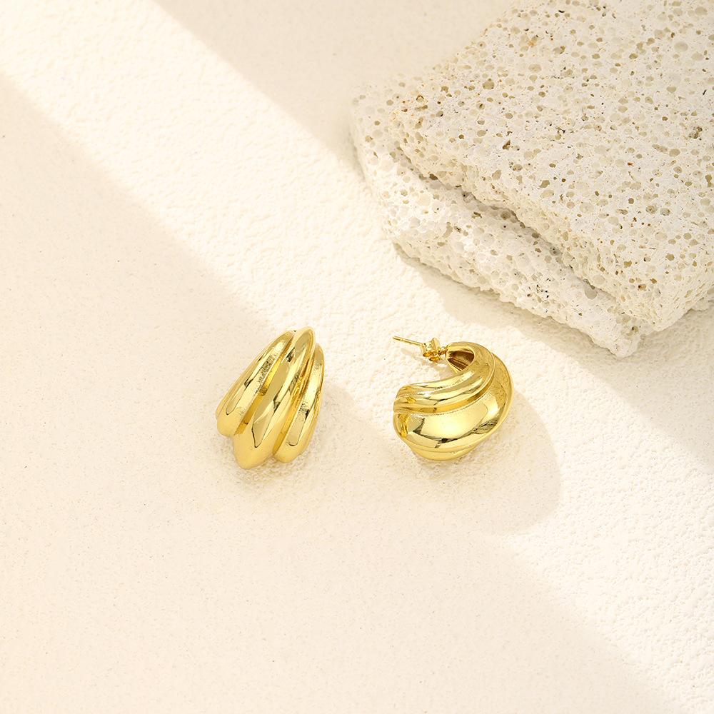 Metal Wind Light Luxury Earrings Trendy Retro Temperament Stainless Steel Geometric Stud Earrings Women'S Exaggerated Niche Earrings