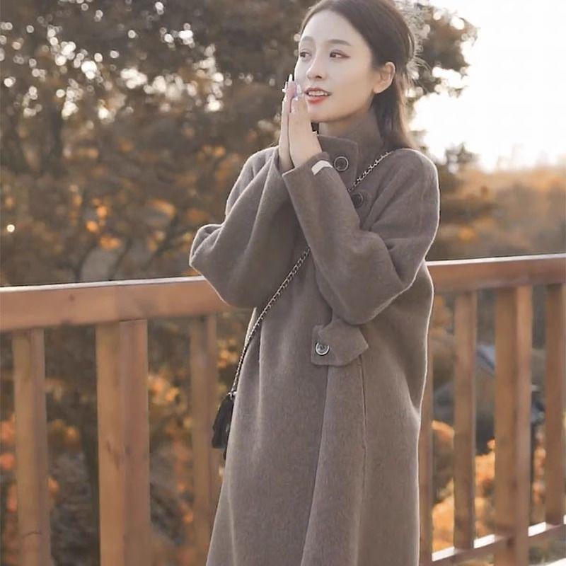 Popular Abrigo de Lana para Mujer 2024 - Estilo Coreano Otoño/Invierno, Cuello Alto Hepburn, Lana Doble Faz