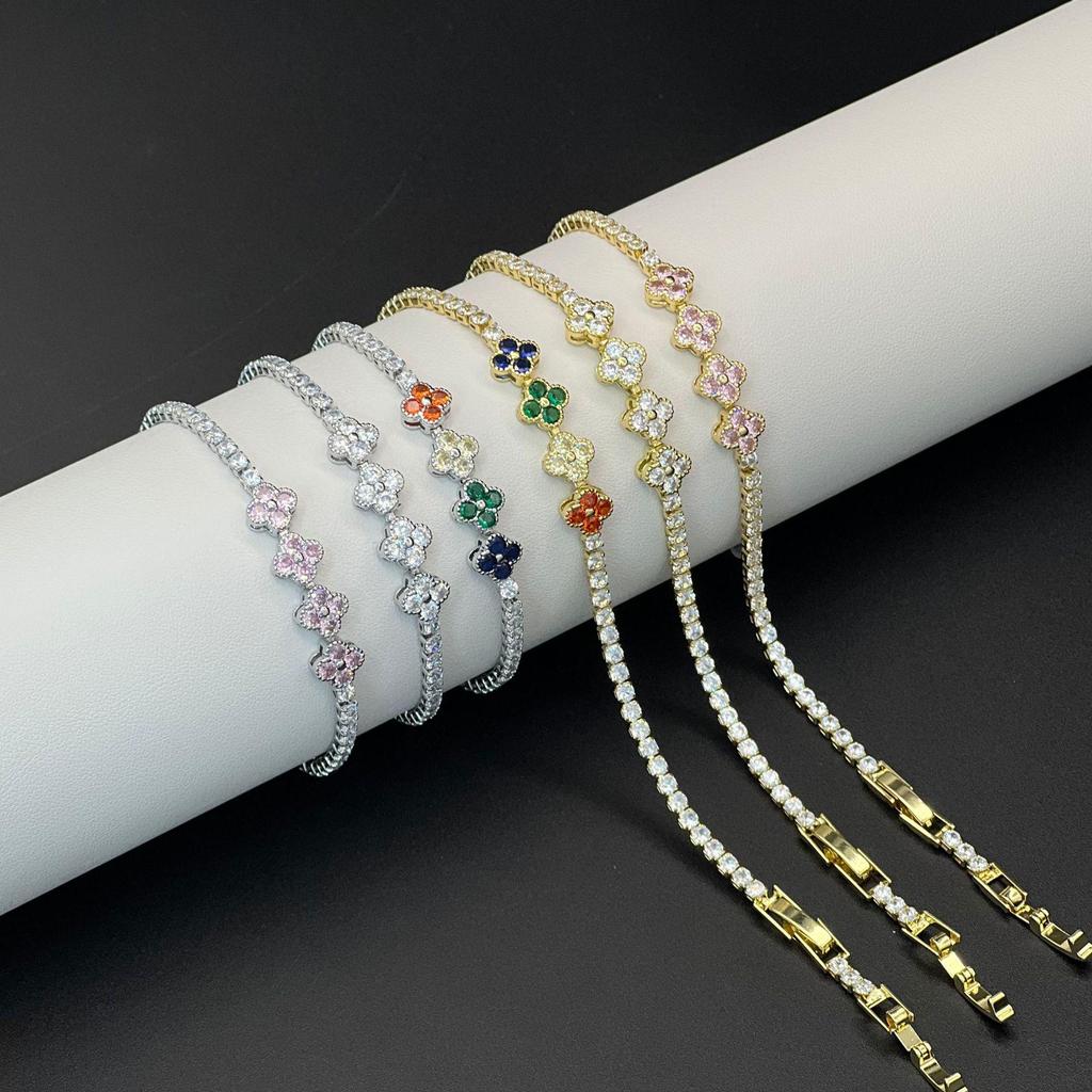 Fashion Zircon Four-Leaf Clover Tennis Bracelet - Luxury Hot Sale