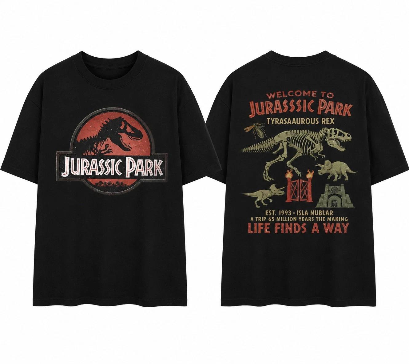 

Vintage Jurassic Park T-T-Shirt 90s Movie Graphic Mens Black Cotton Tee Back Print S