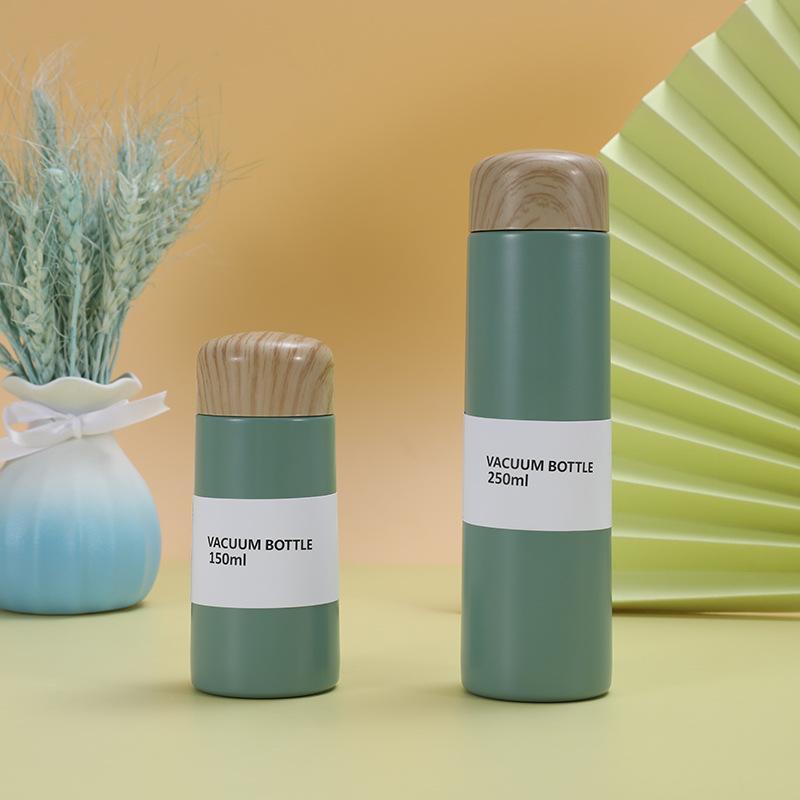 Japanese-style Wood Grain Cover Steel Insulated Cup Mini Tea Pocket Cup Business Office Gift Mug Durable Durable