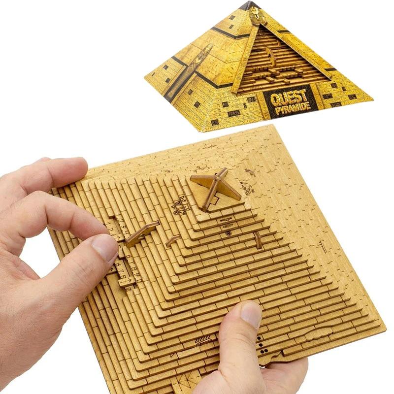 Quest Pyramid Wooden 3D Puzzle Box With Secret Compartment High Difficulty Iq Games Brain Teaser For Adults Kids Birthday Gifts