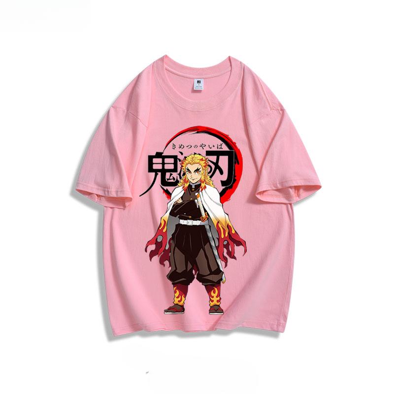 Popular anime demon slayer print 100% pure cotton short sleeved summer men's outdoor casual fashion comfortable streetwear