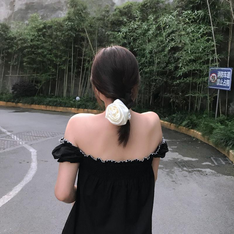 French Silk Headband, Retro Rose, Three-dimensional Flower, Large Intestine Hair Tie, Female Korean Version