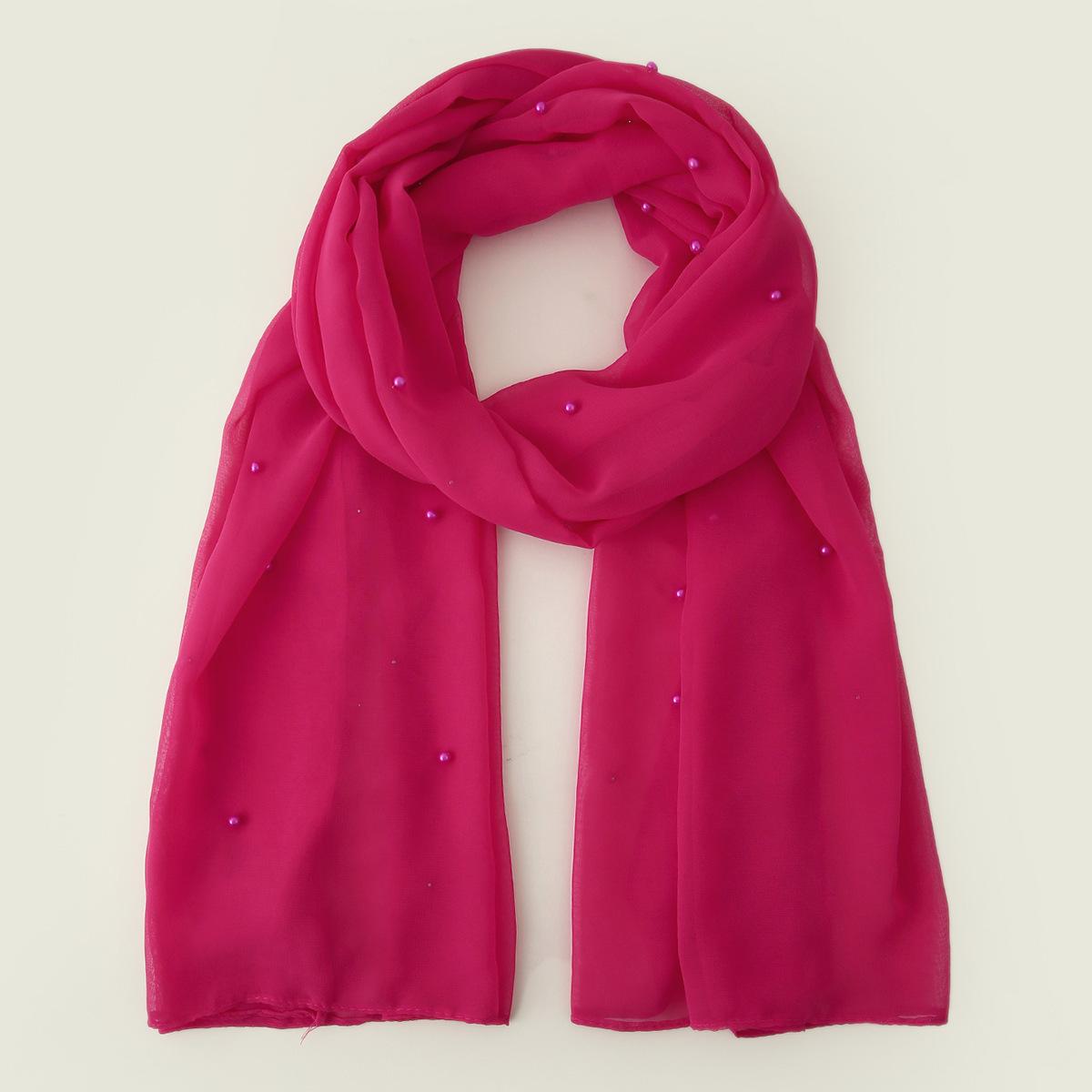 A114 Ethnic Style Long Scarf Headscarf with Solid Color and Pearl Snow Imitation