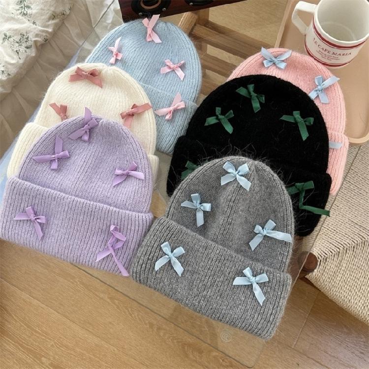 Handmade Winter Beanie Hat with Bowknot Decor Hat Adult Skiing Shopping Hat